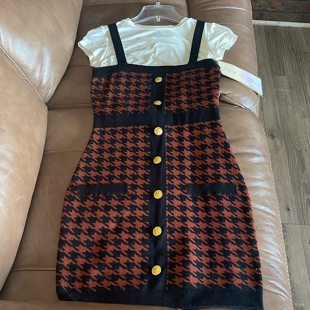 NWT Covo and Shay brown black houndstooth dress